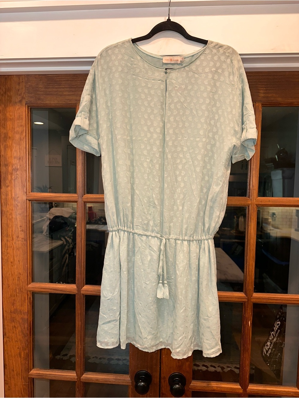 Tory Burch NWT Silk Size Large Mint Green Elastic Waist Dress - Picture 2 of 13